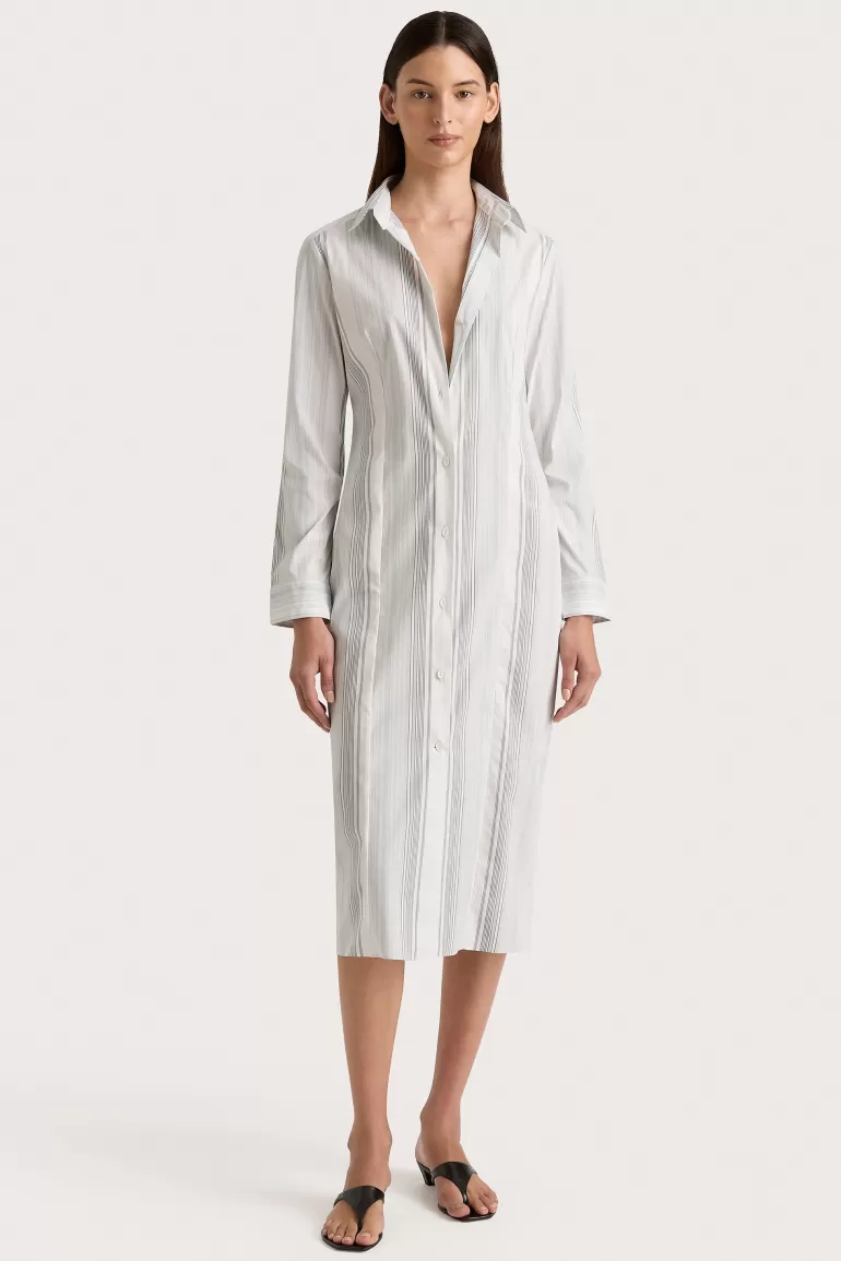 Cheap Faithfull the Brand En Vau Shirt Dress Striped Soft Blue