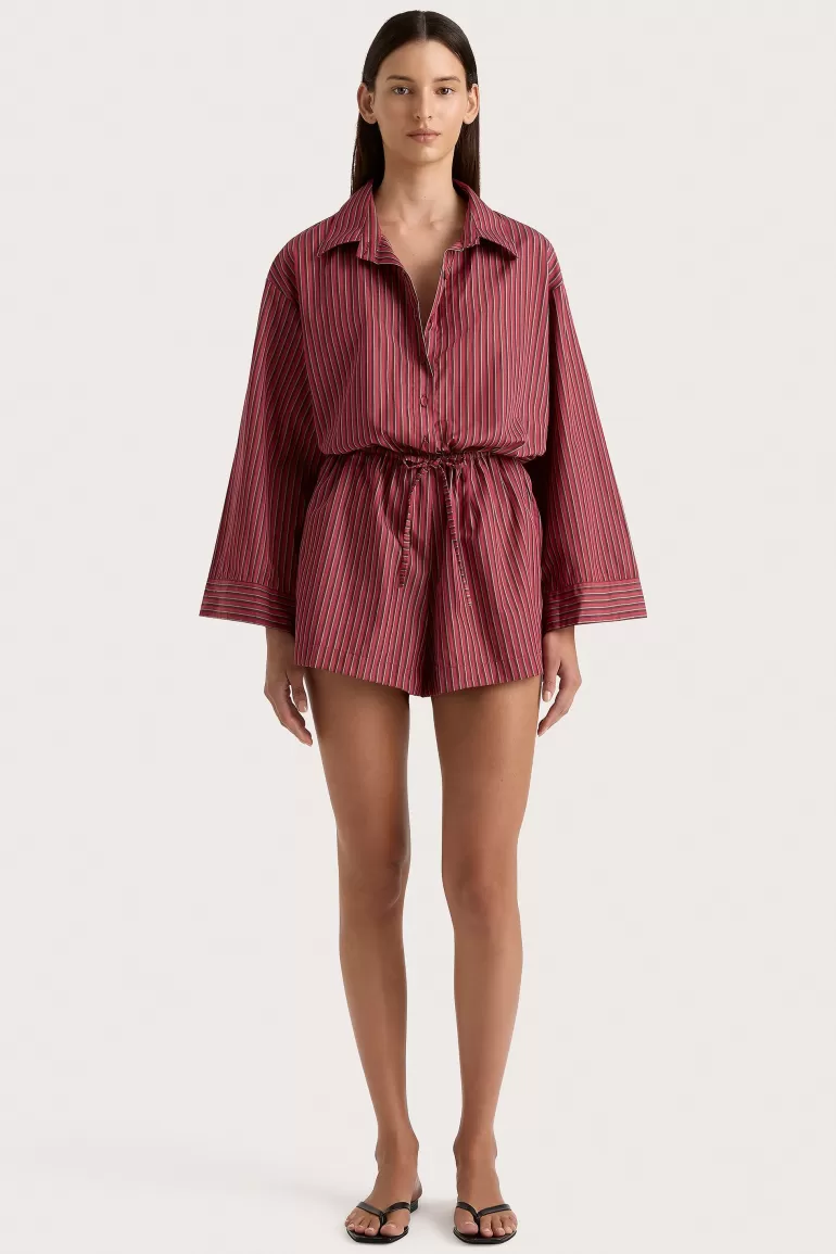 Shop Faithfull the Brand Freja Playsuit Wine Stripe