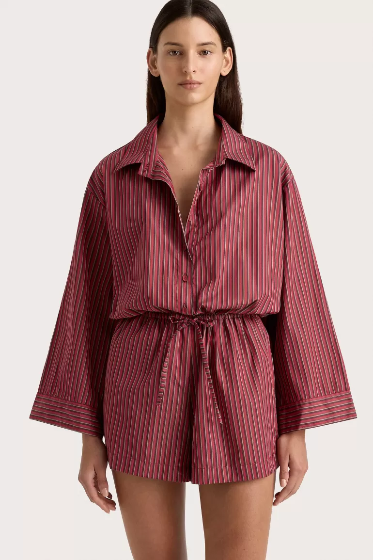 Shop Faithfull the Brand Freja Playsuit Wine Stripe