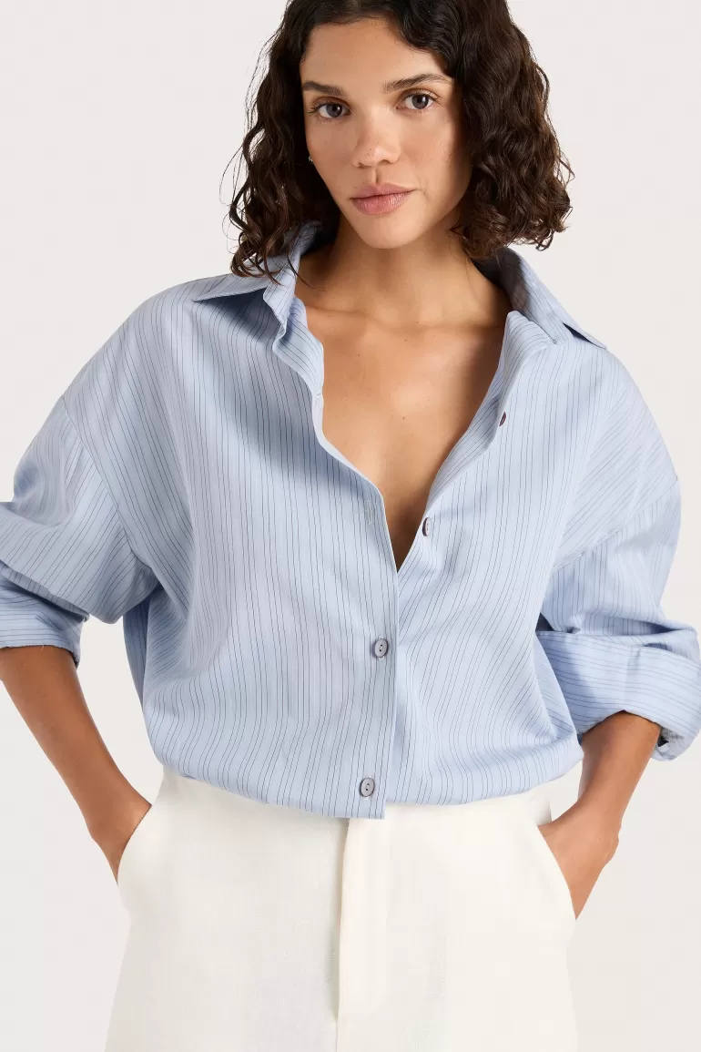 Cheap Faithfull the Brand Freja Shirt Blue Pinstripe